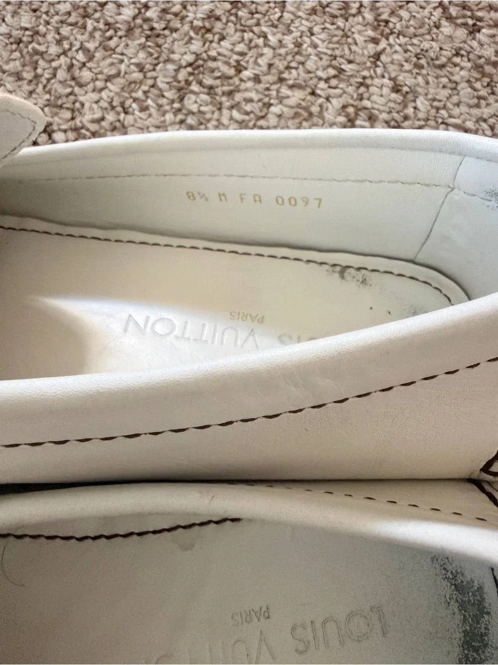 Louis Vuitton White Leather Loafers with Gold LV Hardware
